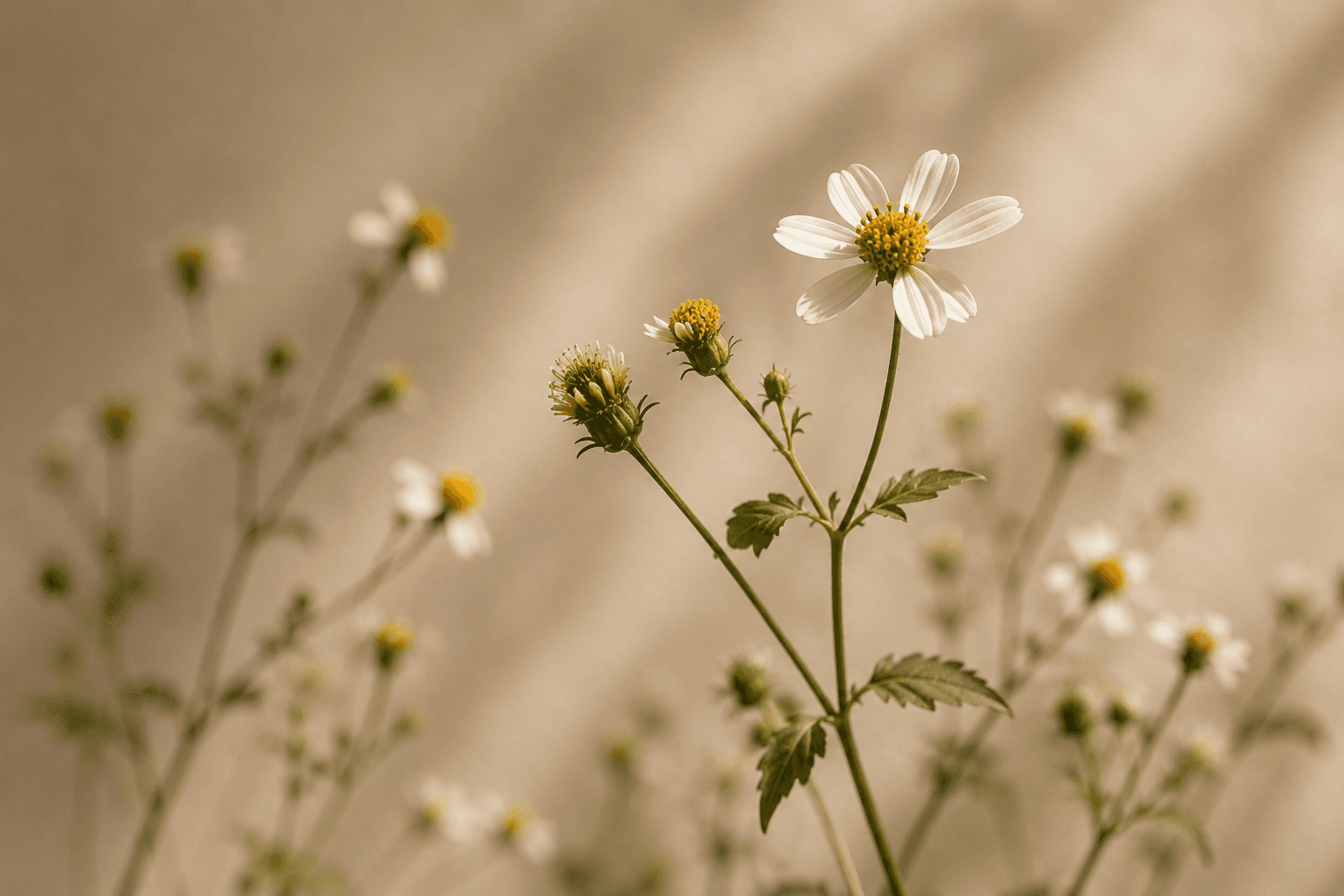 Bidens pilosa in bloom, a small white and yellow wildflower